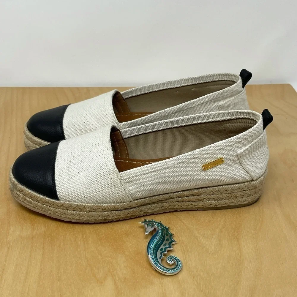 Kaanas Sand/Black Cap Toe Espadrille Shoes 38